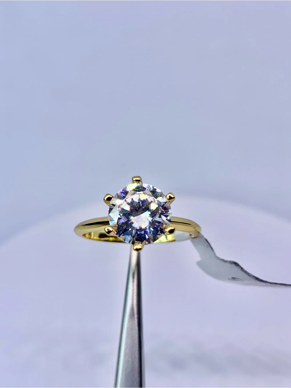 Gold Solitaire Moissanite Ring 925 Yellow Gold Finish 3 Ct Brilliant Round GRA